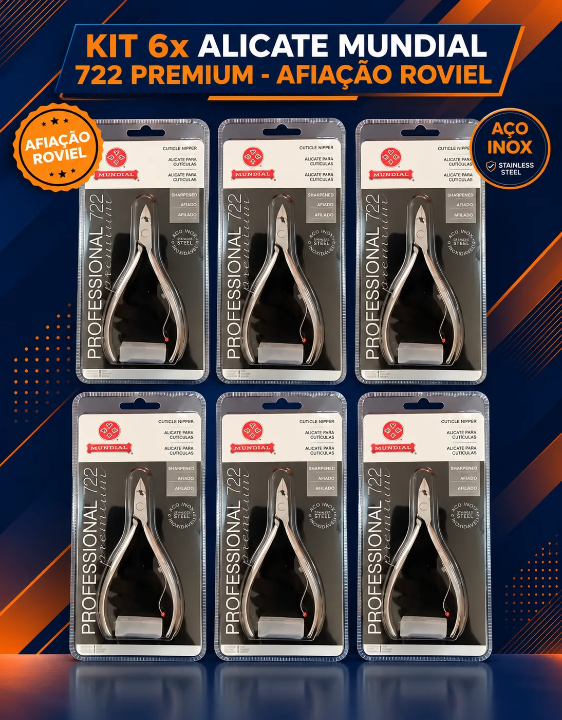 Kit com 6 alicates Mundial 722 Premium